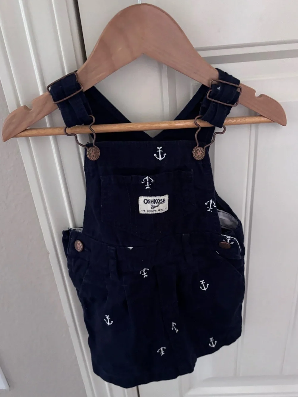 OshKosh B'gosh Navy Overalls Dress with White Anchor Embroidery